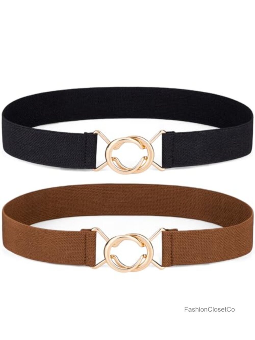 2 Pack Stretchy Elastic Belts with Gold Buckle for Women